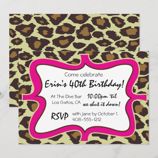 Invitation Fête Impression Léopard (Devant / Derrière)