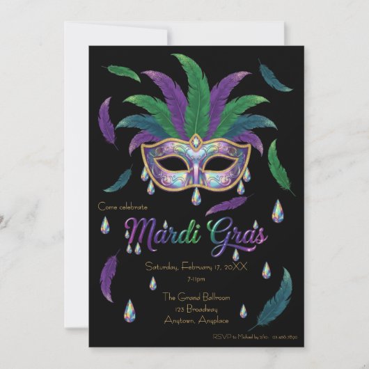 Invitation Fête iridescente de Mardi Gras (Devant)