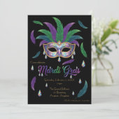 Invitation Fête iridescente de Mardi Gras (Debout devant)