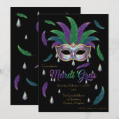 Invitation Fête iridescente de Mardi Gras (Devant / Derrière)