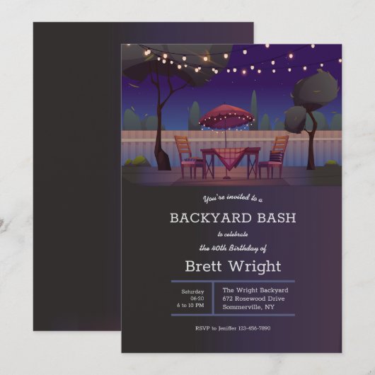 Invitation Fête Jardin Stright Lights (Devant / Derrière)