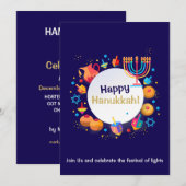 Invitation Fête joyeuse de Hanoucca Vacances juives Chandelie (Devant / Derrière)