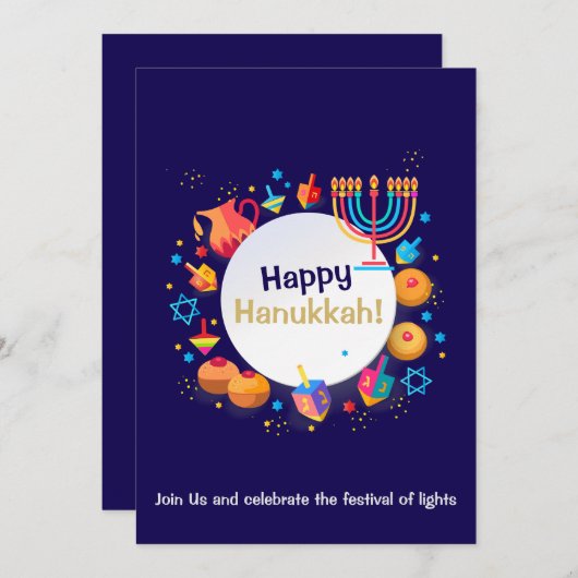 Invitation Fête joyeuse de Hanoucca Vacances juives Menorah d (Devant / Derrière)