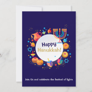 Invitation Fête joyeuse de Hanoukka Fête juive Menorah dorée
