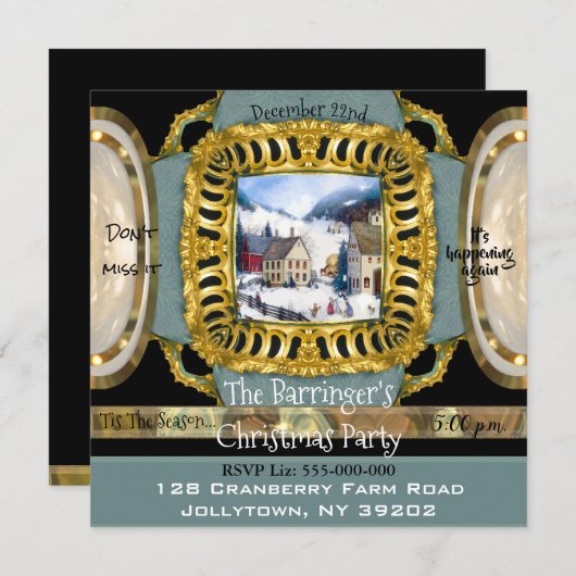 Invitation Fête joyeuse de la scène de neige Noël (Devant / Derrière)