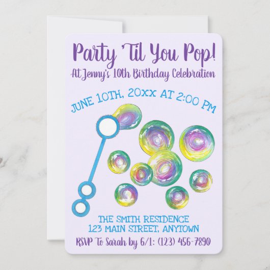 Invitation Fête Jusqu'À Vous Pop Bubble Wand Anniversaire Bub (Devant)