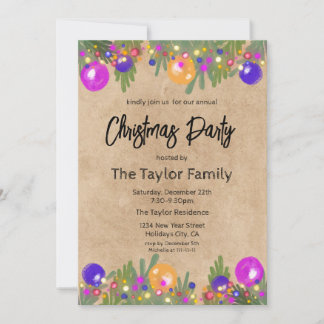 Invitation Fête Kraft Festive Noël Wreath Diner Party