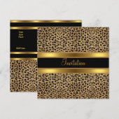 Invitation fête léopard exotique or noir (Devant / Derrière)