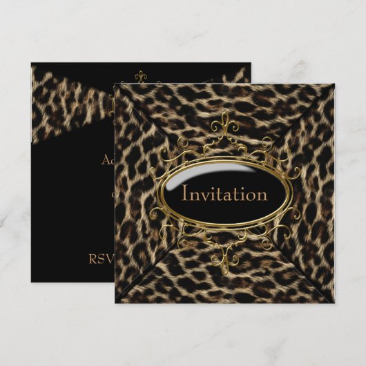 Invitation Fête Léopard Or Noir (Devant / Derrière)