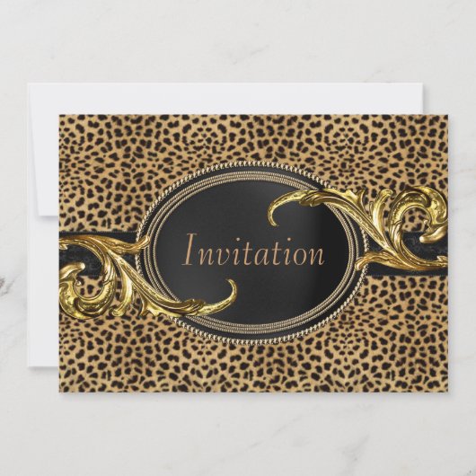 Invitation Fête Léopard Or Noir (Devant)