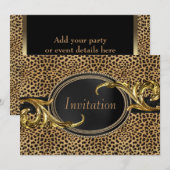 Invitation Fête Léopard Or Noir (Devant / Derrière)