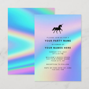 Invitation Fête Licorne Élégante Moderne avec Holographie sur