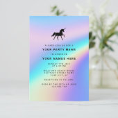 Invitation Fête Licorne Élégante Moderne Holographique Sur Me (Debout devant)