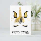 Invitation Fête Licorne Visage Doré (Debout devant)