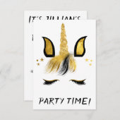Invitation Fête Licorne Visage Doré (Devant / Derrière)