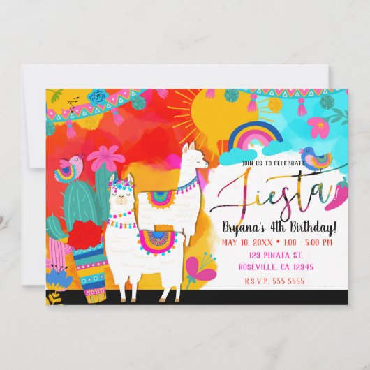 Invitation Fête Llama Cinco De Mayo Fête d'anniversaire (Devant)