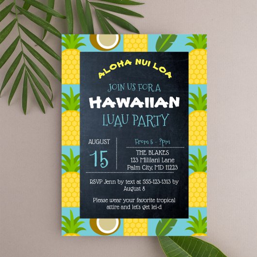 Invitation Fête Luau Tropical Hawaïen