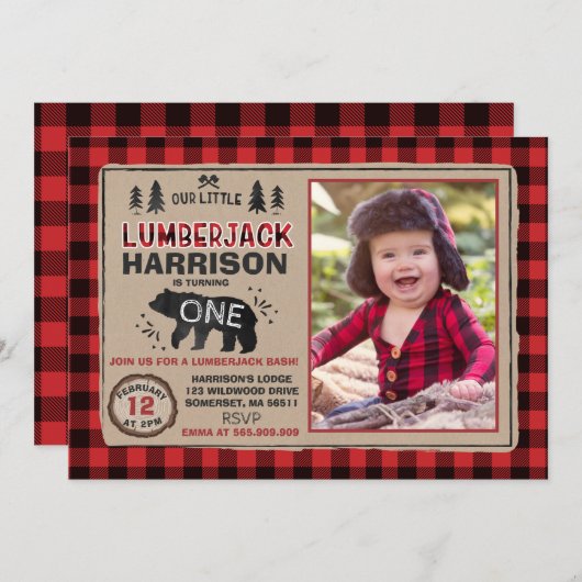 Invitation Fête Lumberjack Anniversaire (Devant / Derrière)