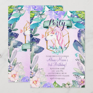 Invitation Fête Magique de la Licorne Fantastique de la Forêt