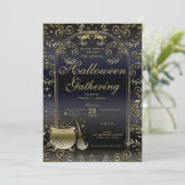 Invitation Fête Magique d'Halloween Fantaisiste Or Bleu (Debout devant)