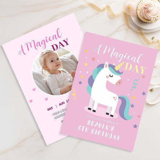 Invitation Fête Magique Licorne Rose