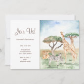 Invitation Fête maman et bébé animaux africains aquarelle (Devant)