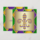 Invitation Fête Mardi Gras Fleur De Lis (Devant / Derrière)