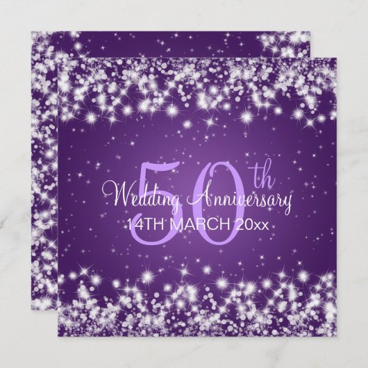 Invitation Fête mariage Anniversaire Hiver Étincelle Violet (Devant / Derrière)
