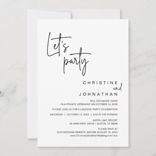 Invitation Fête, Mariage Elopement Dîner Célébration (Devant)