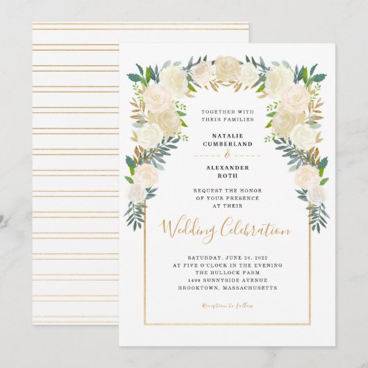 Invitation Fête mariage tendance White Floral Peonies (Devant / Derrière)