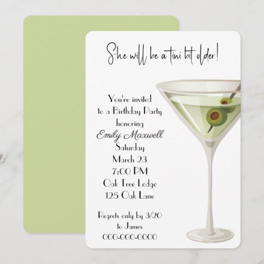 Invitation Fête Martini Anniversaire En Blanc (Devant / Derrière)