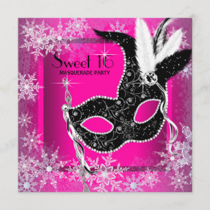 Invitation Fête Mascarade 16 Sweet 16 Black Snowflake rose ch