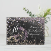 Invitation Fête Mascarade de costume noir & rose violet (Debout devant)