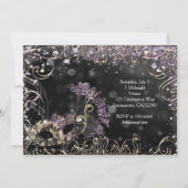 Invitation Fête Mascarade de costume noir & rose violet (Dos)