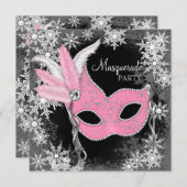 Invitation Fête Mascarade de Fléau de neige rose (Devant / Derrière)