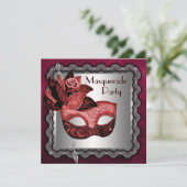 Invitation Fête Mascarade de Mascarade rouge argent (Debout devant)