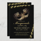 Invitation Fête Mascarade d'or noir moderne 16e anniversaire (Devant / Derrière)
