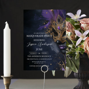 Invitation Fête Mascarade foncée et violette Anniversaire