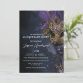 Invitation Fête Mascarade foncée et violette Anniversaire (Debout devant)