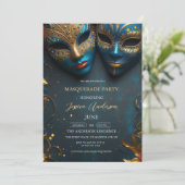 Invitation Fête Mascarade Mascarade Masque bleu Anniversaire (Debout devant)
