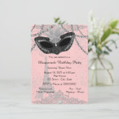 Invitation Fête mascarade Paris rose et noir (Debout devant)