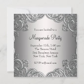 Invitation Fête mascarade rose et argent chaud (Dos)