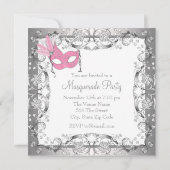Invitation Fête mascarade rose et gris (Dos)