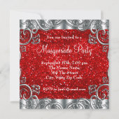 Invitation Fête Mascarade rouge et noir argent et masque (Dos)