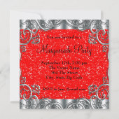 Invitation Fête Mascarade rouge et noir argent et masque (Dos)