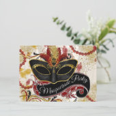 Invitation Fête mascarade rouge et or (Debout devant)