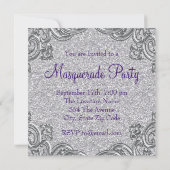 Invitation Fête Mascarade violet et rose argent (Dos)