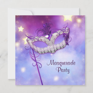 Invitation Fête masquée bleu sarcelle rose violet