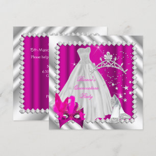 Invitation Fête Masquée de Quinceañera Rose Chaud pour les 15