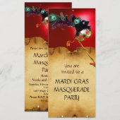 Invitation FÊTE MASQUÉE DU MARDI GRAS, rouge (Devant / Derrière)